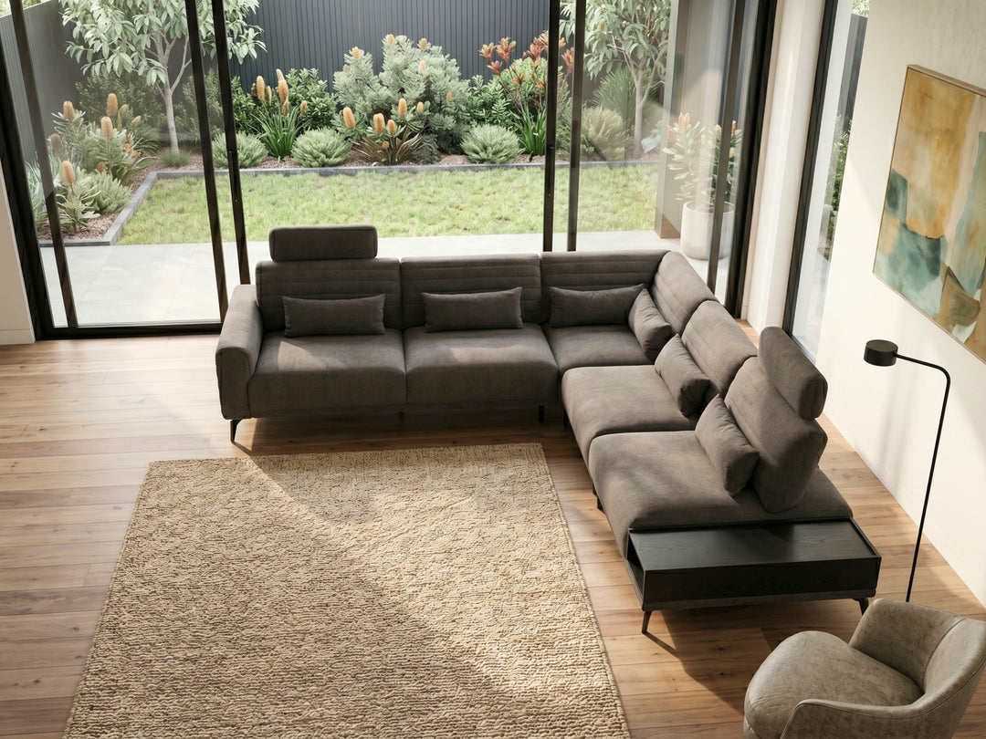Glamour Upholstered Fabric Sectional Lounge – Modern L-Shape Sofa with Headrests