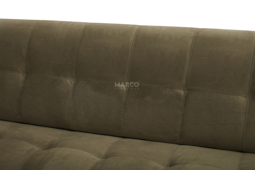 Brown sofa with 'MARCO' branding on a white background