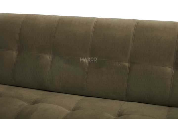 Brown sofa with 'MARCO' branding on a white background