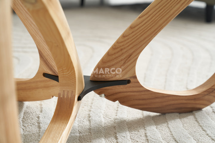 Gucci Round Coffee Table with 12mm Tempered Transparent Glass Top and Solid Ash Wood Base