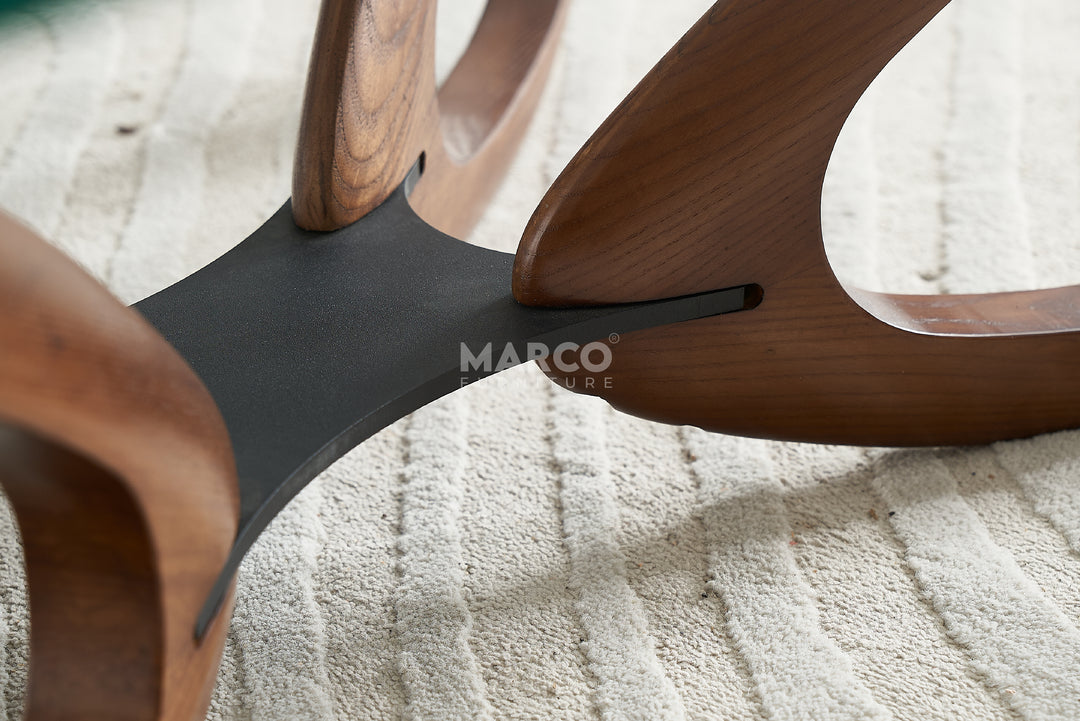 Gucci Modern Glass Coffee Table (Walnut) with Tempered Glass Top and Solid Ash Wood Base