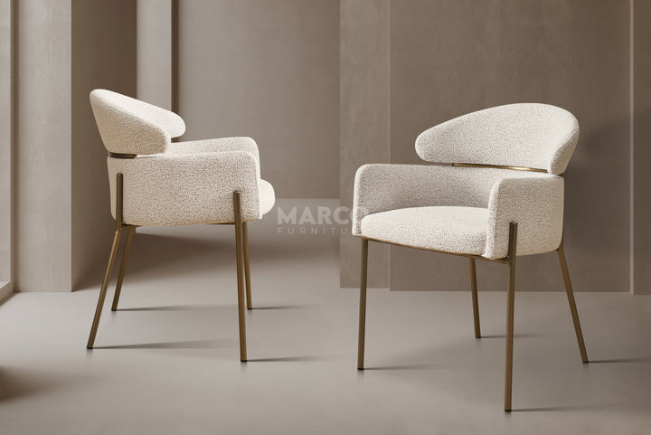 Hallie Boucle Dining Chair - Brushed Bronze Legs