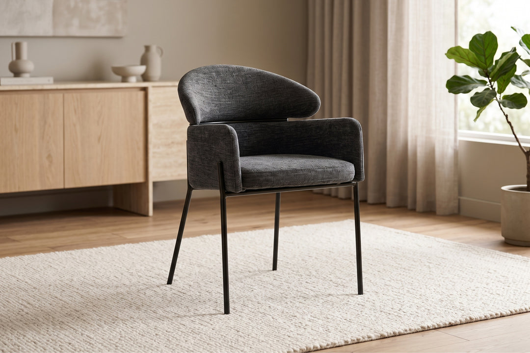 Hallie Textured Fabric Dining Chair with Black Metal Legs
