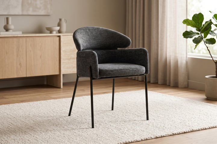 Hallie Textured Fabric Dining Chair with Black Metal Legs