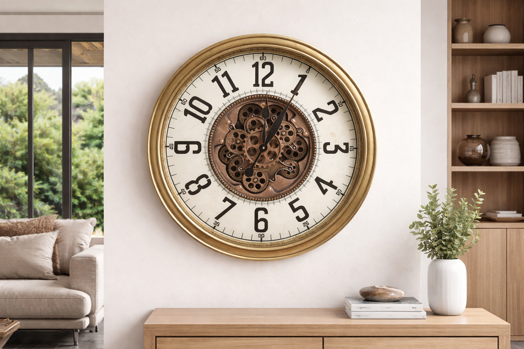 Haven Numeral Gear Wall Clock – Metal Frame (66cm)