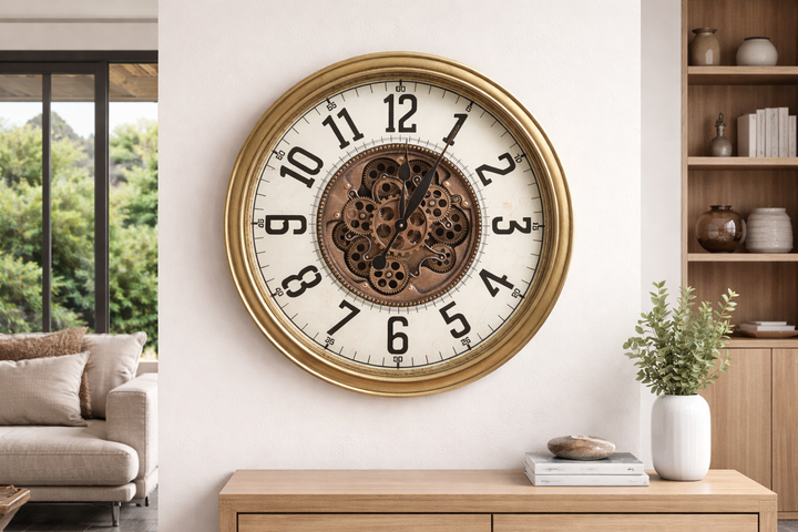Haven Numeral Gear Wall Clock – Metal Frame (66cm)