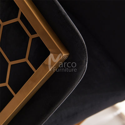 Honey Comb Black Velvet Brush Gold Chair