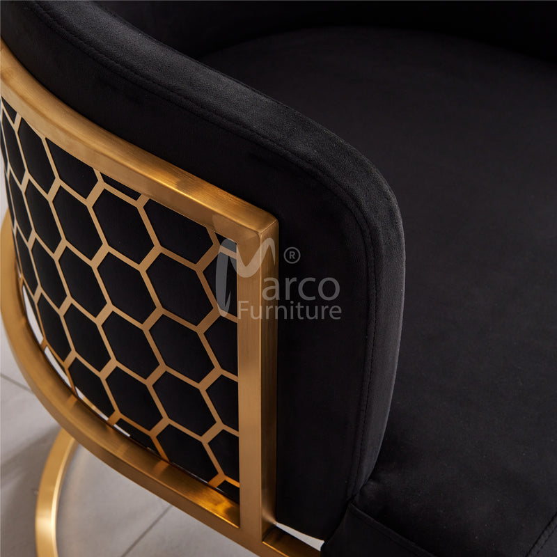 Honey Comb Black Velvet Brush Gold Chair