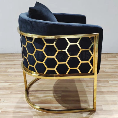 Honey Comb Blue Velvet Brush Gold Chair