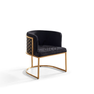 Honey Comb Blue Velvet Dining Room Chair with Stainless Steel Gold Legs