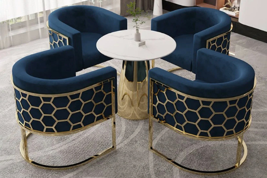 Honeycomb Blue Velvet Dining Chair – Modern Accent Chair