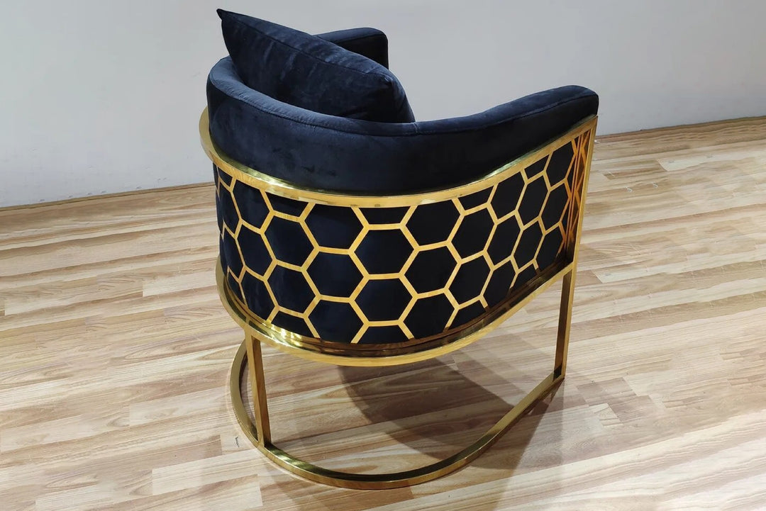 Honeycomb Blue Velvet Dining Chair – Modern Accent Chair