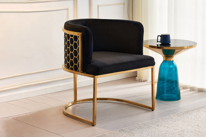 Honeycomb Back Velvet Armchair – Modern Accent Chair