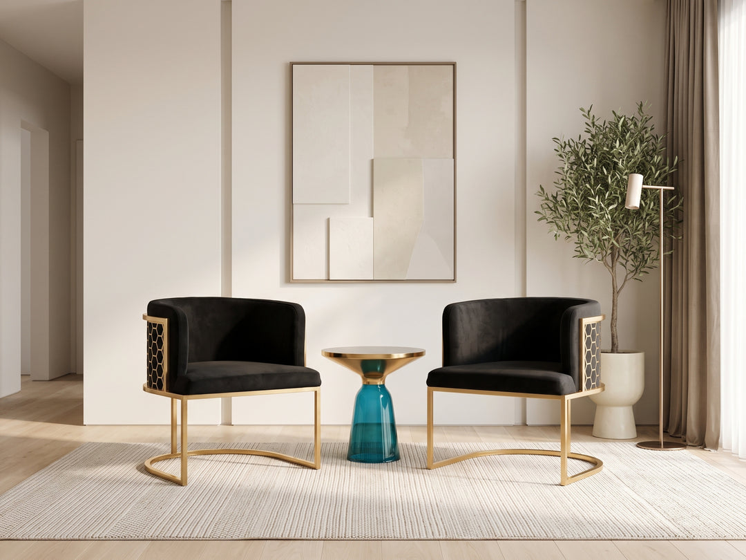 Honeycomb Black Velvet Armchair – Modern Accent Chair