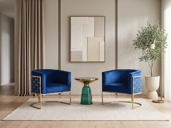 Honeycomb Blue Velvet Armchair – Modern Accent Chair