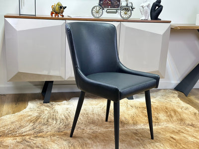 Hugo Black Leather Dining Room Chair with Matt Black Finish Legs