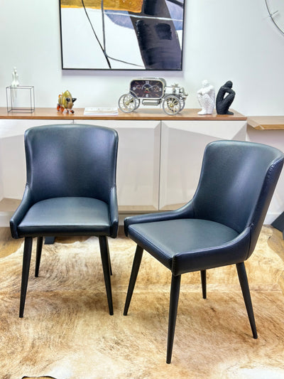 Hugo Black Leather Dining Room Chair with Matt Black Finish Legs