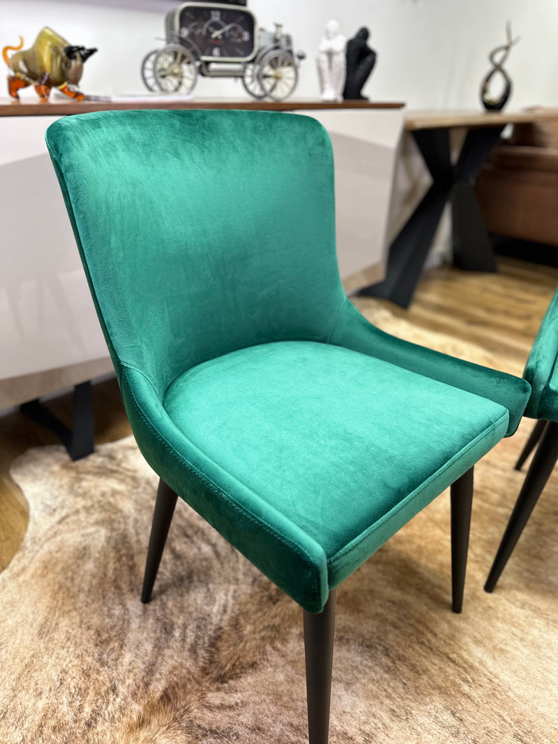 Hugo Green Velvet Dining Room Chair with Matte Finish Black Legs