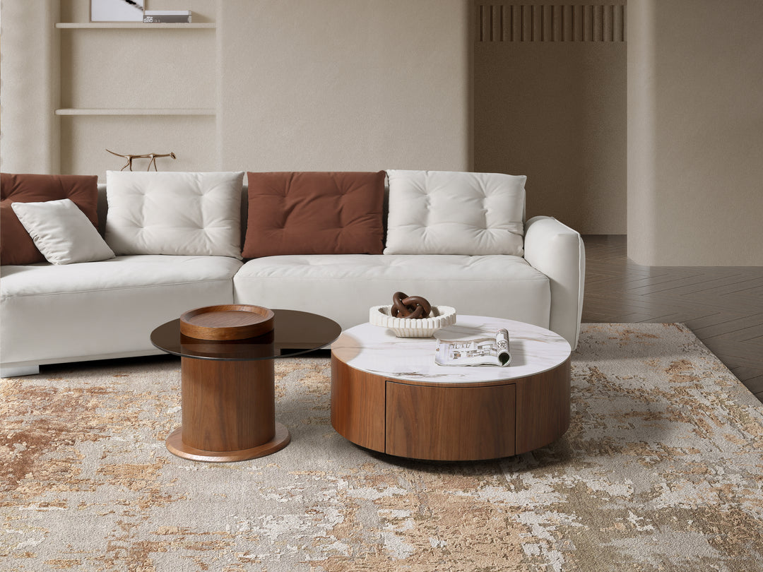 Bahamas Nesting Coffee Table Set with White Sintered Stone & Glass Top