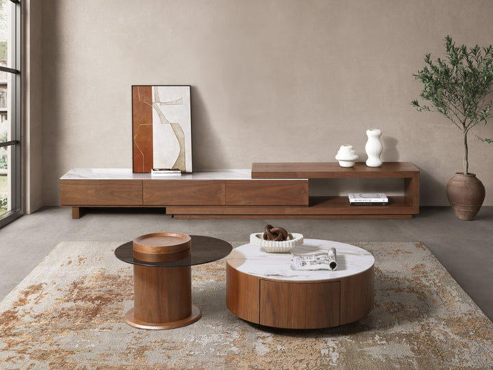 Bahamas Nesting Coffee Table Set with White Sintered Stone & Glass Top