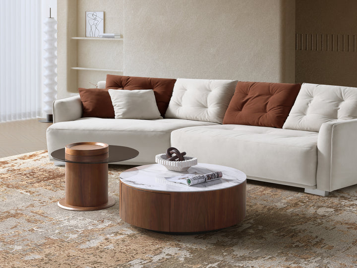 Bahamas Nesting Coffee Table Set with White Sintered Stone & Glass Top