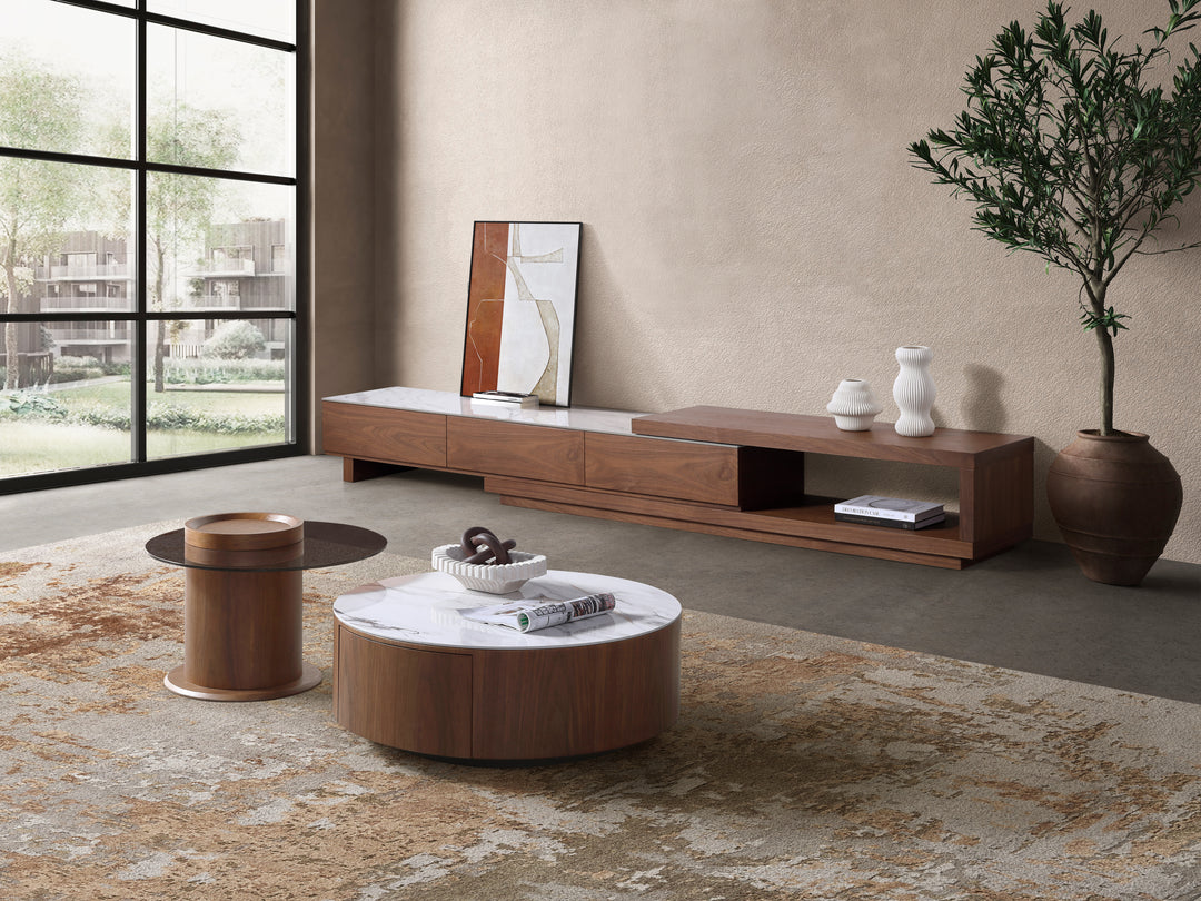 Bahamas Nesting Coffee Table Set with White Sintered Stone & Glass Top