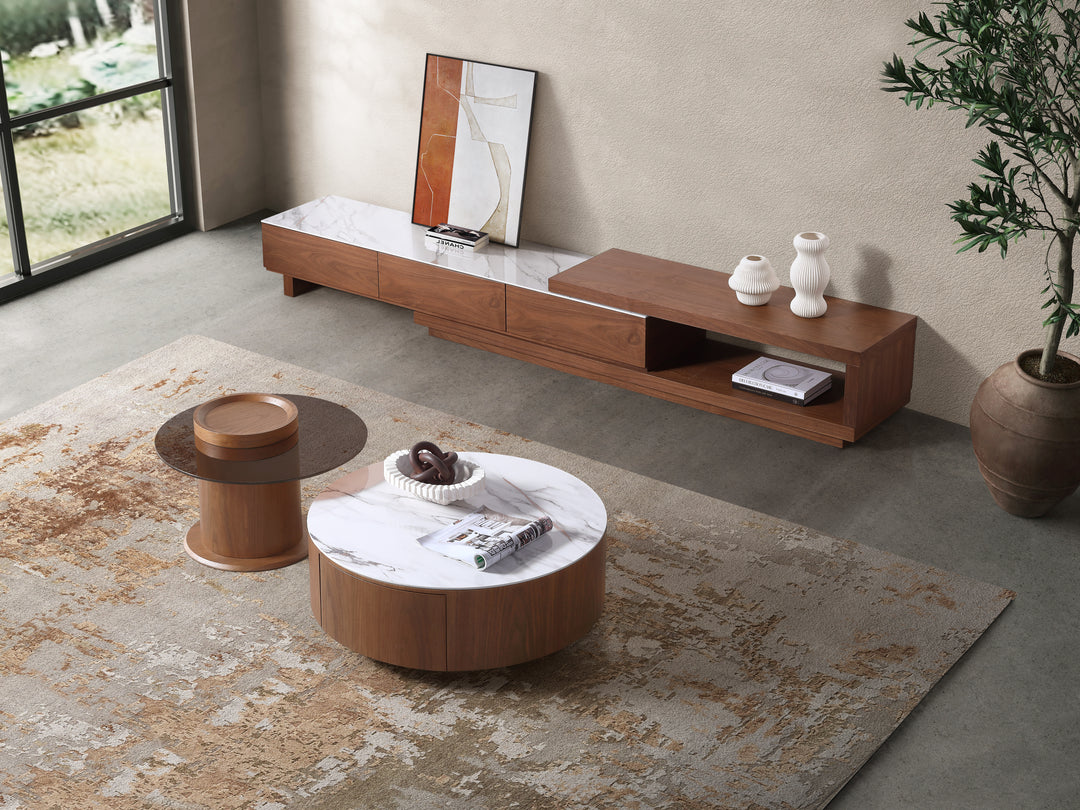 Bahamas Nesting Coffee Table Set with White Sintered Stone & Glass Top