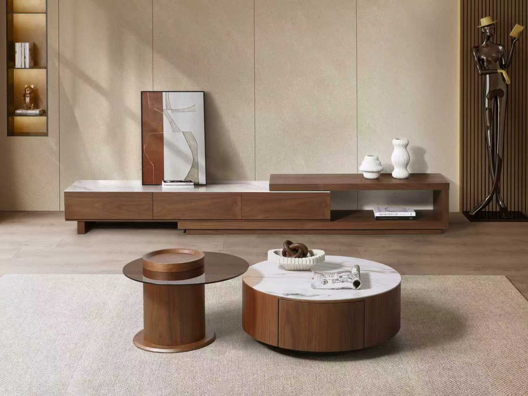 Bahamas Nesting Coffee Table Set with White Sintered Stone & Glass Top