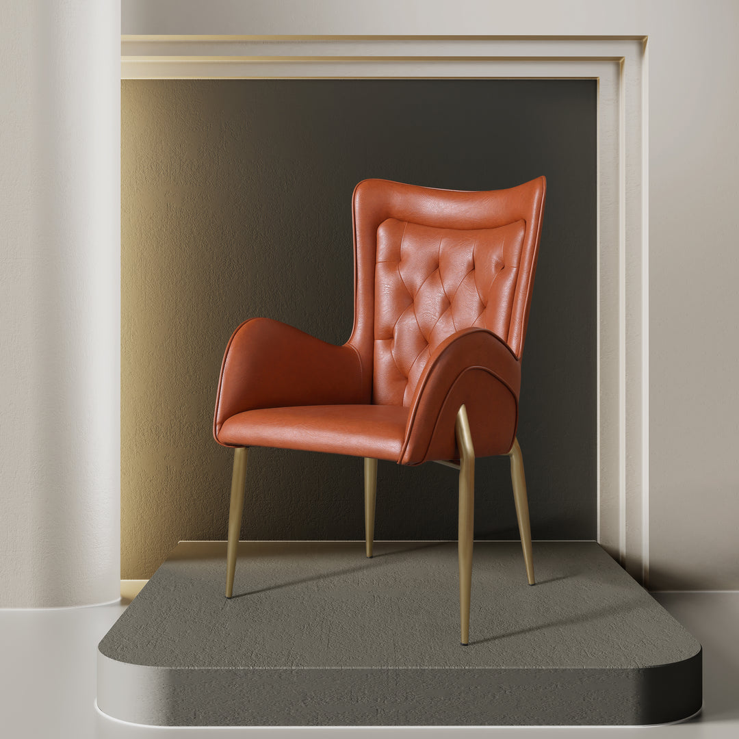 Lorenza Dining Chair – Tufted Leather Upholstery with Gold Legs