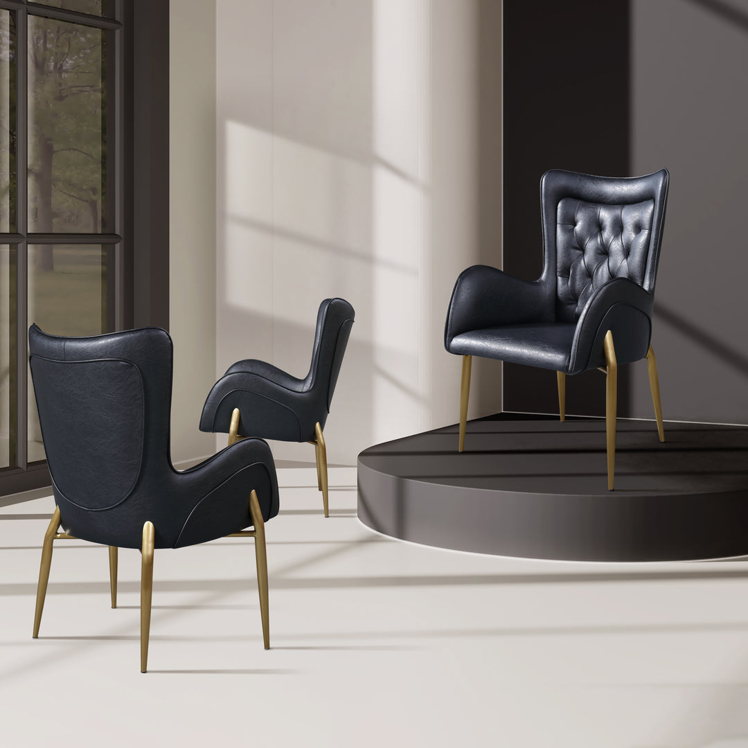 Lorenza Dining Chair – Tufted Leather Upholstery with Gold Legs