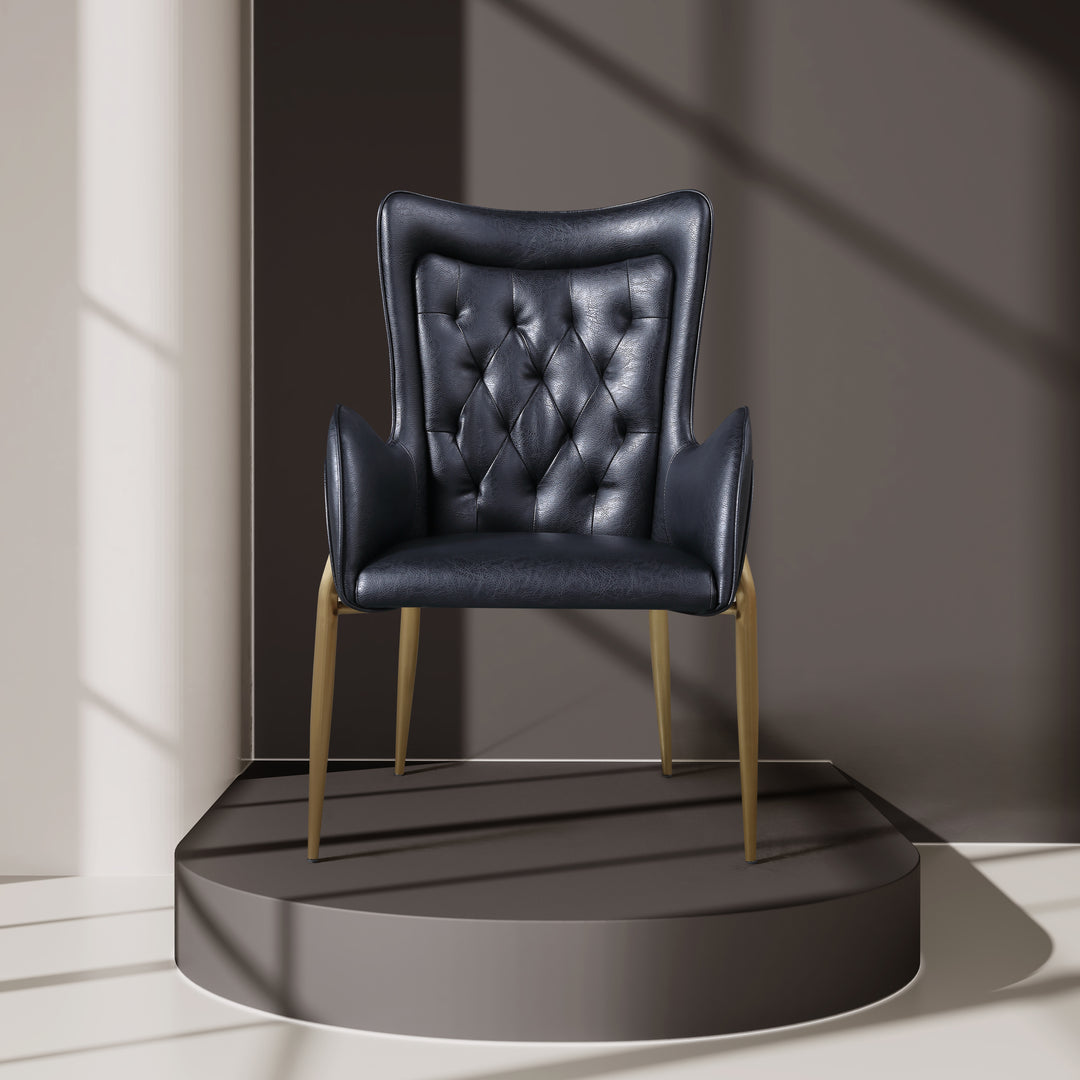 Lorenza Dining Chair – Tufted Leather Upholstery with Gold Legs