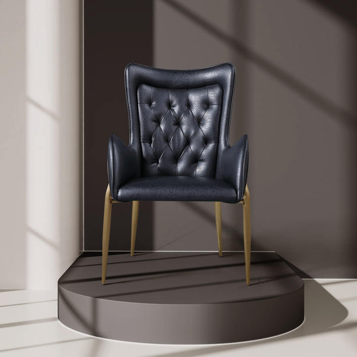 Lorenza Dining Chair – Tufted Leather Upholstery with Gold Legs
