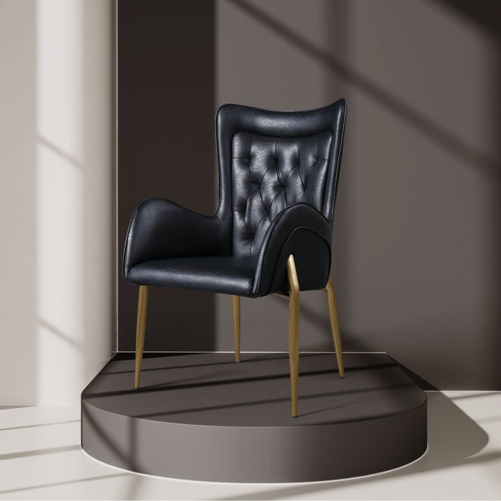 Lorenza Dining Chair – Tufted Leather Upholstery with Gold Legs