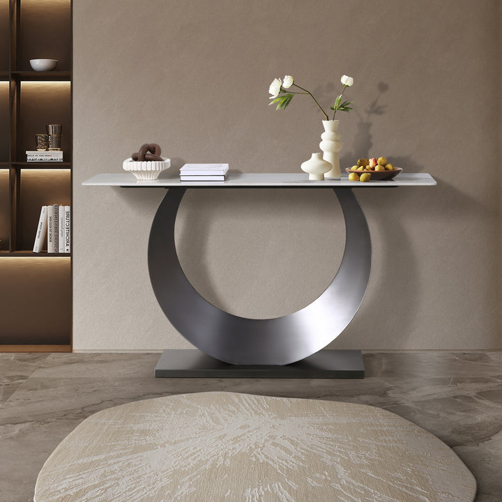 Moon Sintered Stone Top Console Table with Gold Base