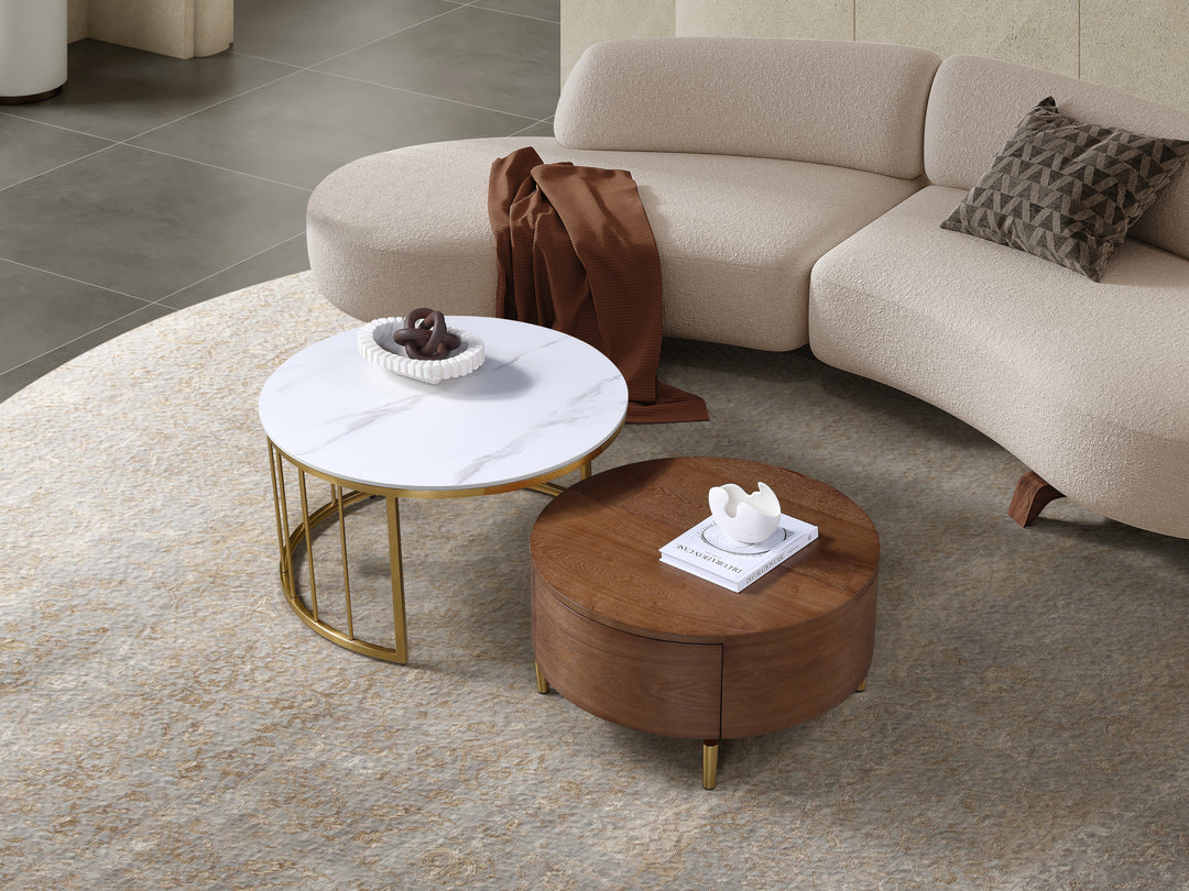 Earl Modern Nesting Coffee Table with Marble Top (Set of 2)