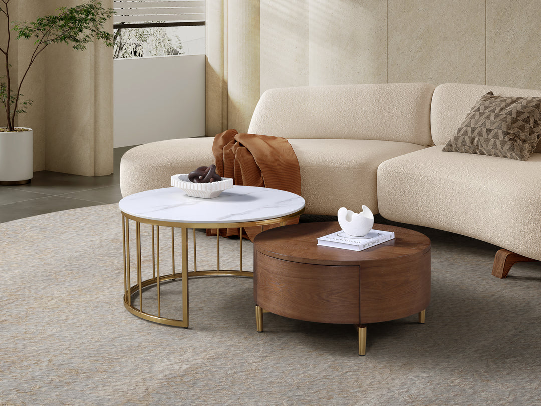 Earl Modern Nesting Coffee Table with Marble Top (Set of 2)