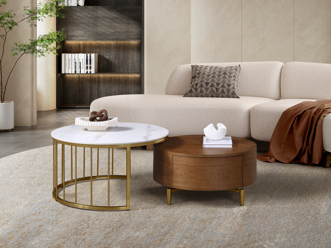 Earl Modern Nesting Coffee Table with Marble Top (Set of 2)