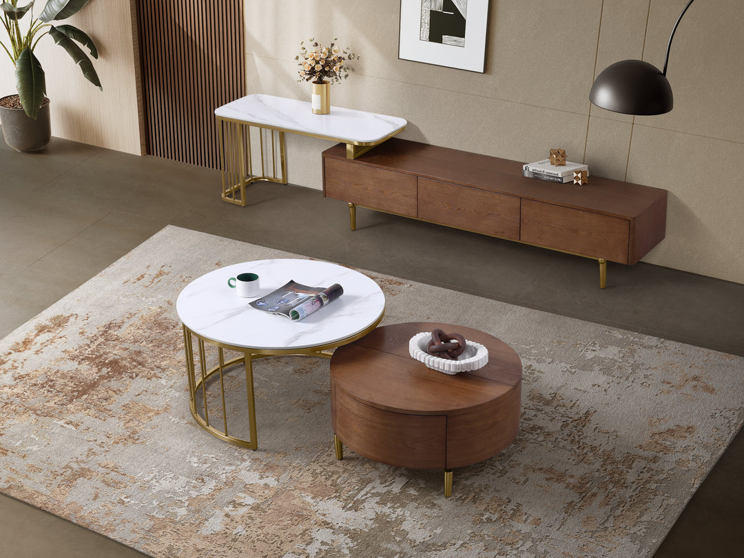 Earl Modern Nesting Coffee Table with Marble Top (Set of 2)