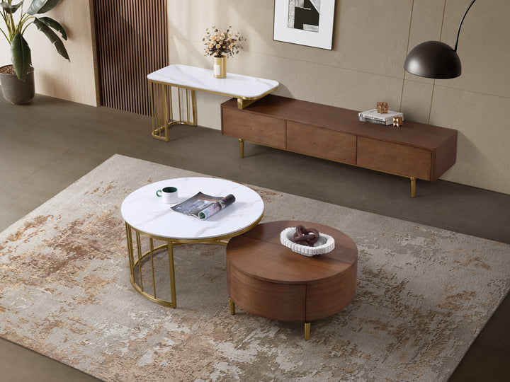 Earl Modern Nesting Coffee Table with Marble Top (Set of 2)