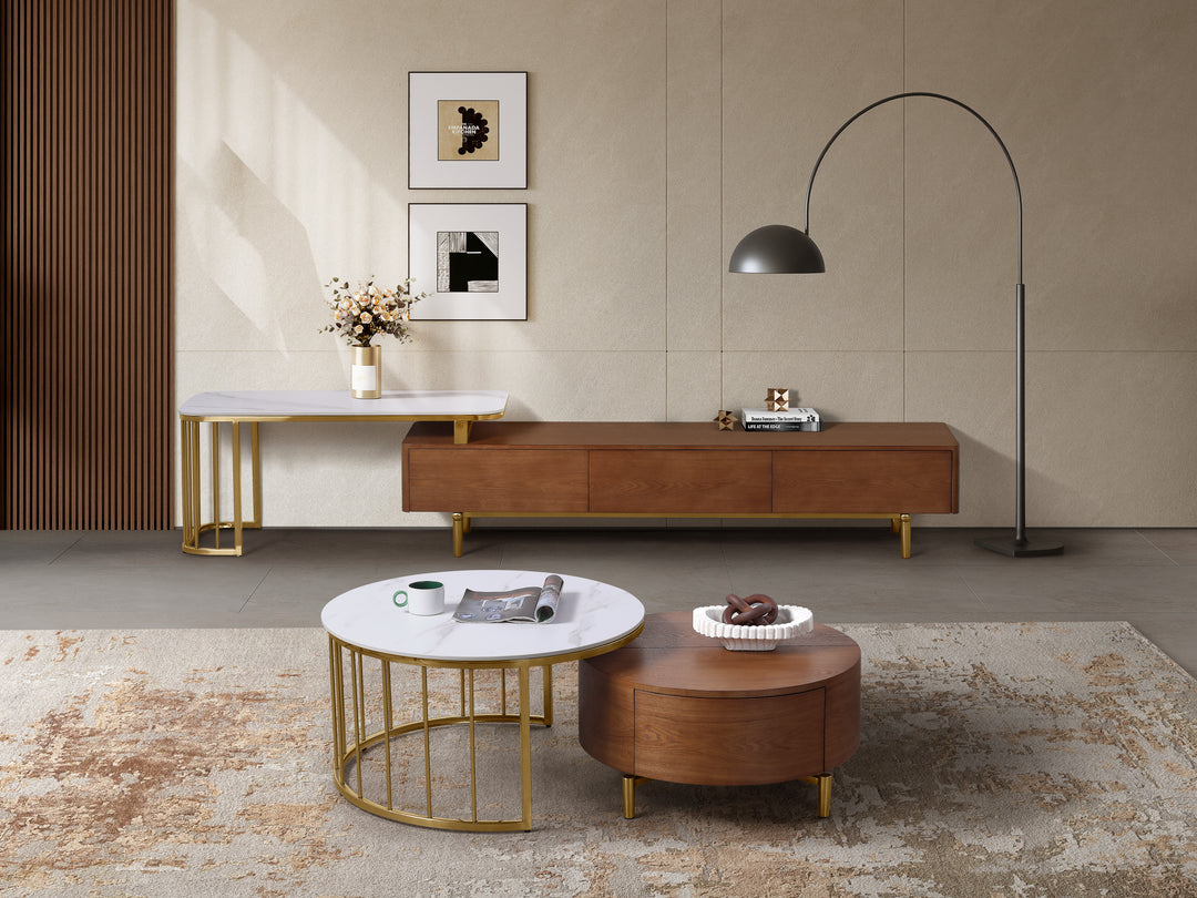 Earl Extendable TV Unit with Stainless Steel Gold Legs