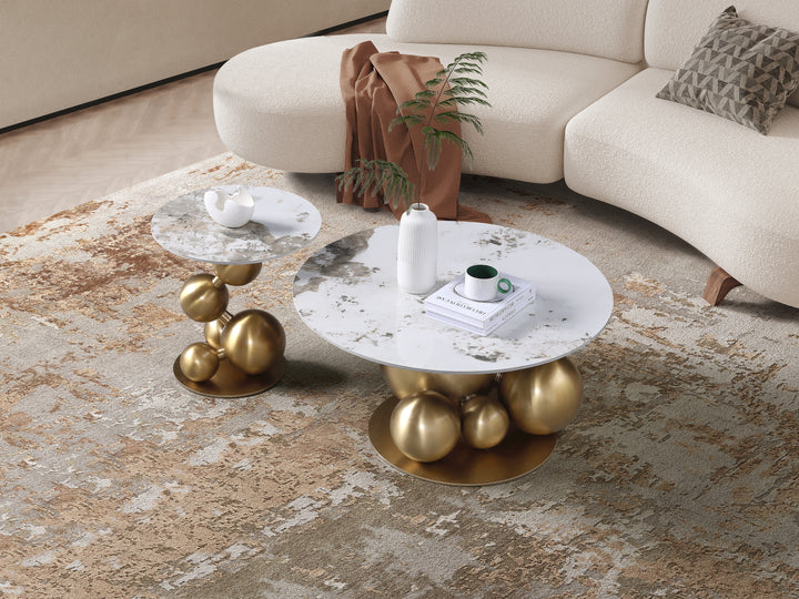 Bruno Sintered Stone Top Coffee Table Set with Gold Steel Base