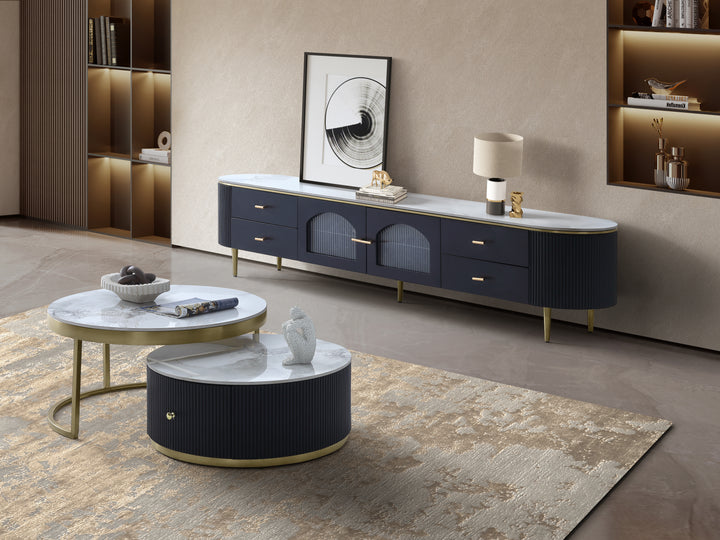 Doyle Sintered Stone Top Entertainment Unit with Storage