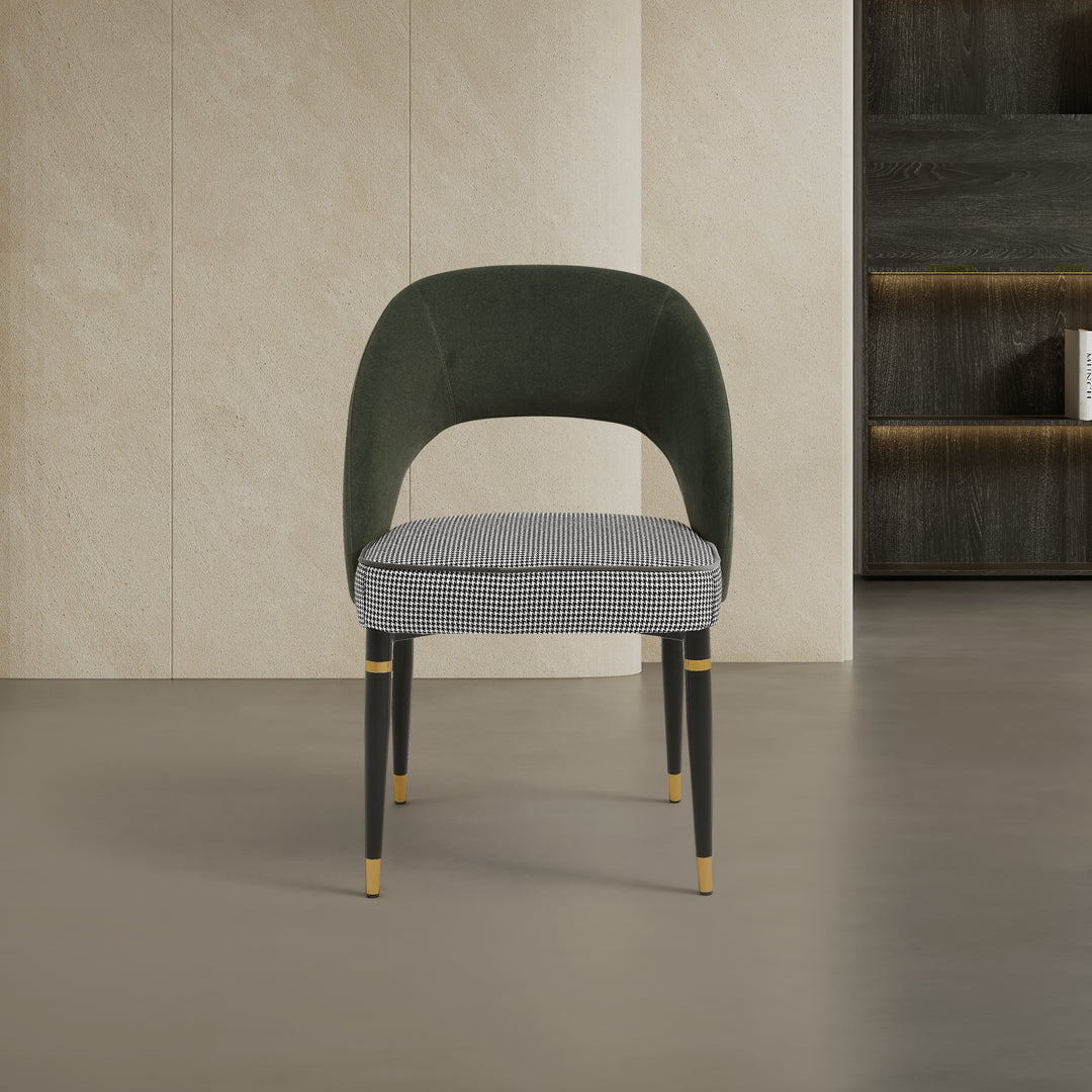 Milan Emerald Green Velvet Dining Chair with Houndstooth Seat