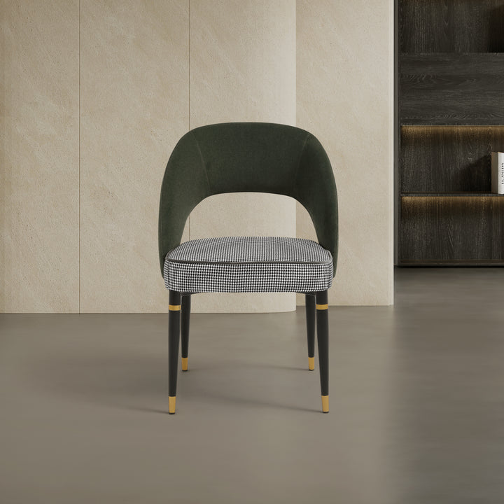 Milan Emerald Green Velvet Dining Chair with Houndstooth Seat