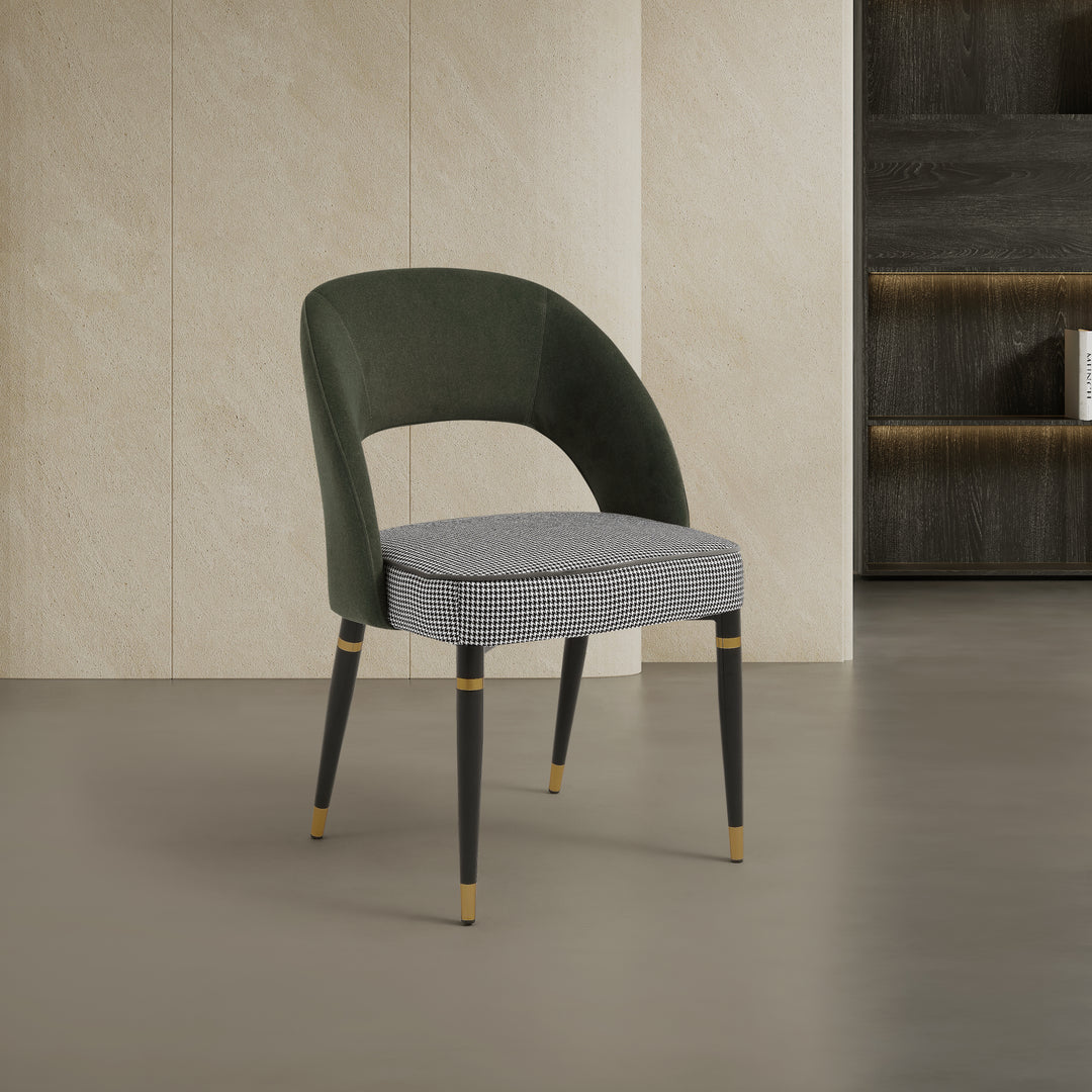 Milan Emerald Green Velvet Dining Chair with Houndstooth Seat