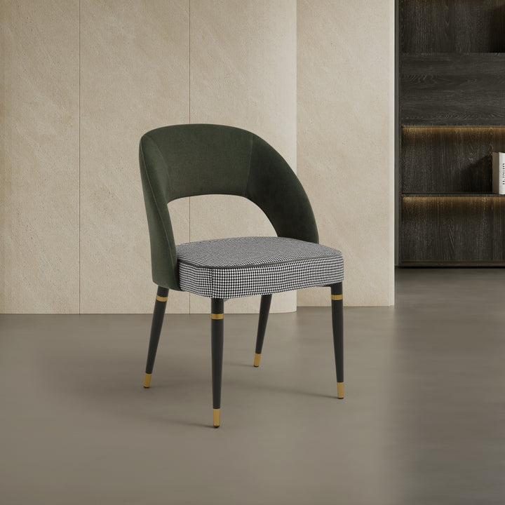 Milan Emerald Green Velvet Dining Chair with Houndstooth Seat