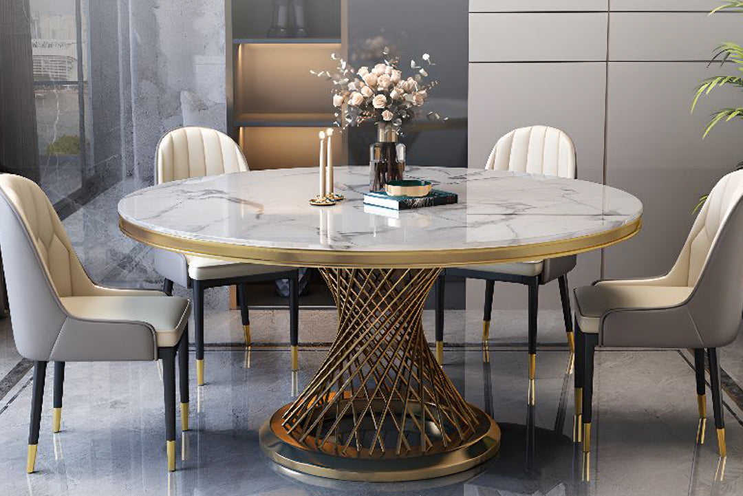 Kimber Pedestal Marble Dining Table
