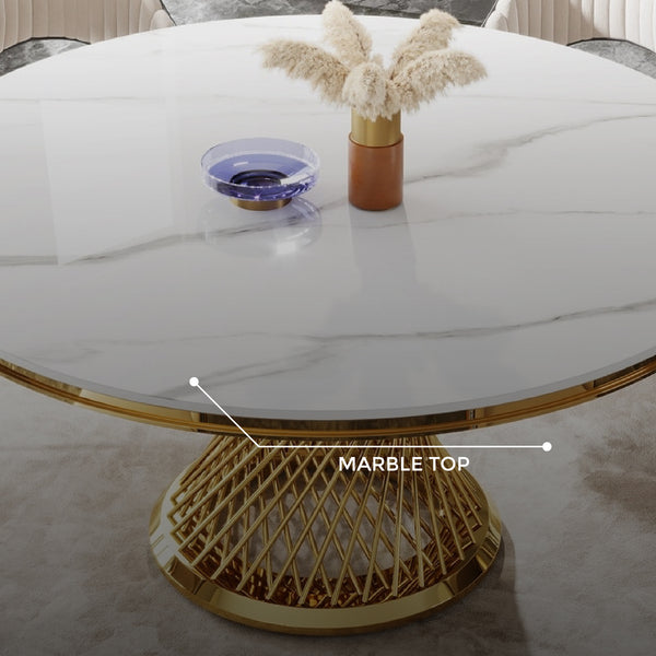 Kimber Pedestal Marble Dining Table