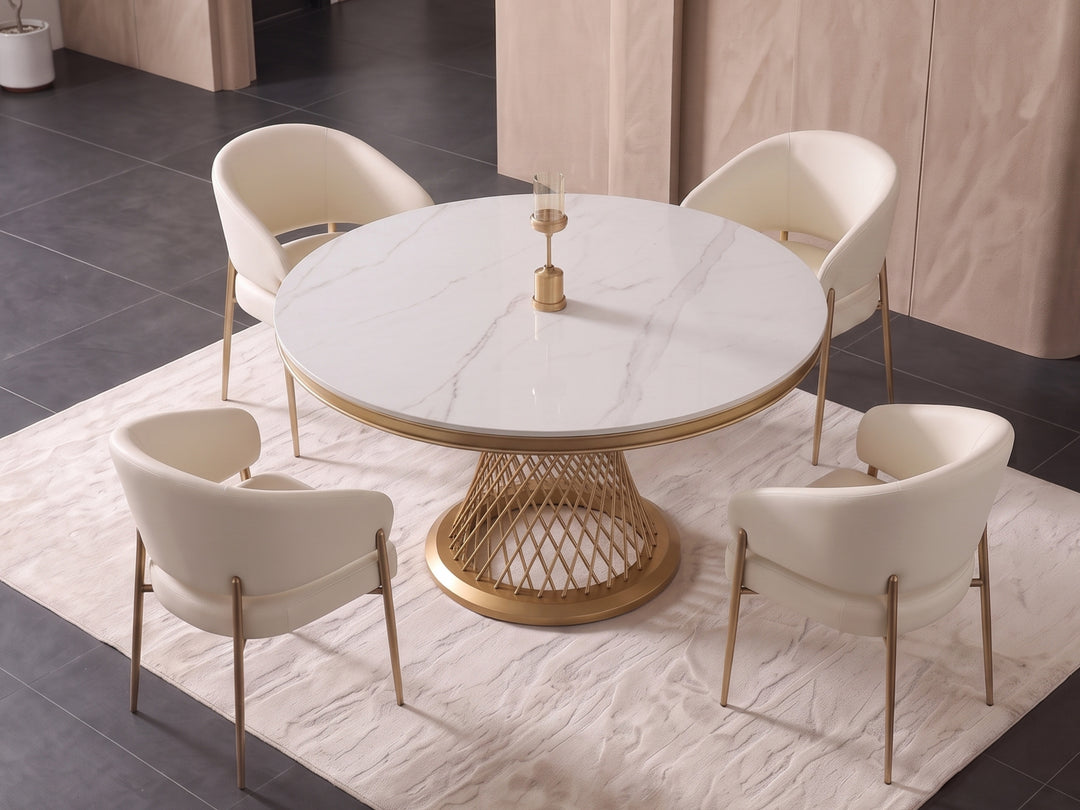 Kimber Round Ceramic Dining Table – White & Gold