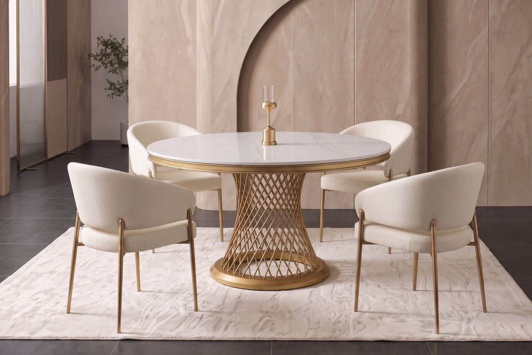 Kimber Round Ceramic Dining Table – White & Gold